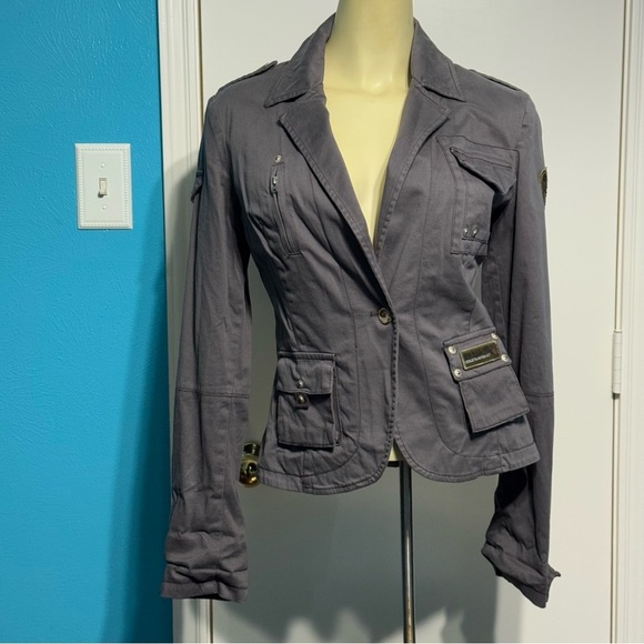 Home Store Mandarin & Mint Women's Gray utility military influence Jacket Medium - Picture 2 of 16